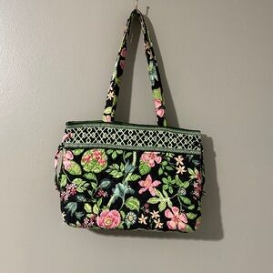 Vera Bradley Black Tote with Pink and Green Floral Pattern